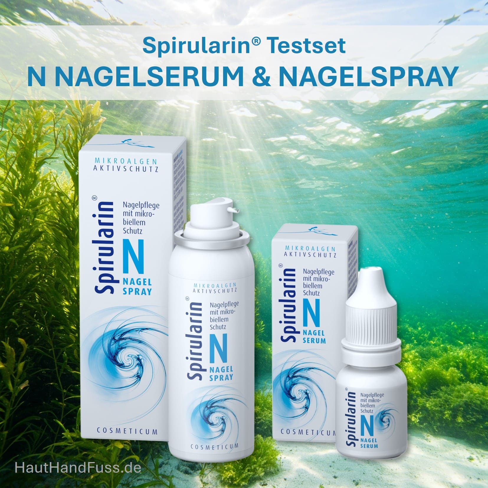 Spirularin Testset Nagelserum und Nagelspray – erhältlich im Webshop HautHandFuss